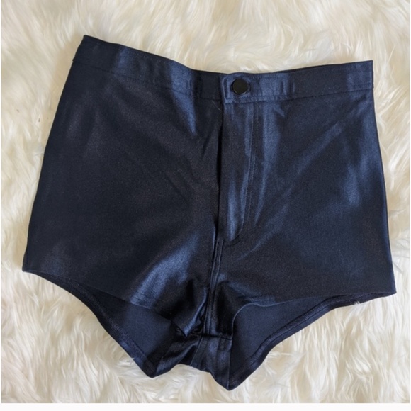 American Apparel High Waisted Shiny Disco Shorts - Picture 3 of 6
